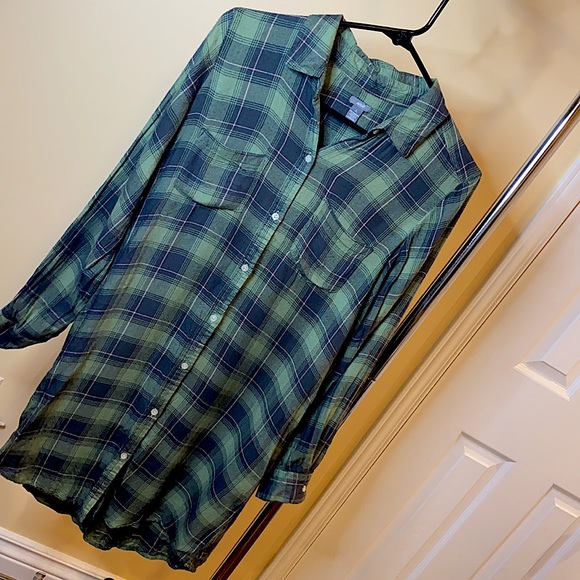 LIKE NEW Green plaid aerie shirt dress w buttons - Picture 4 of 4